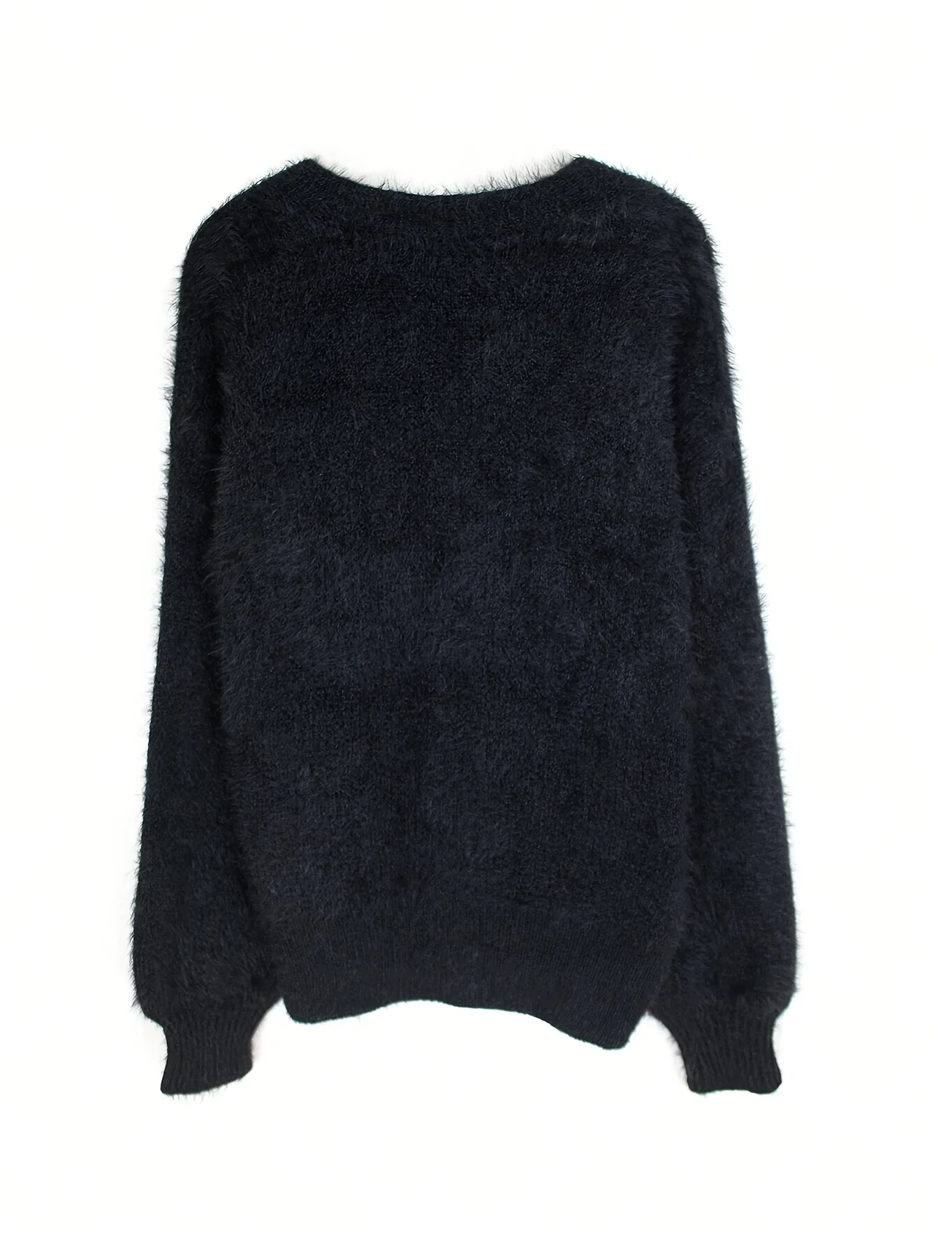 Women's long-sleeved knitted cardigan, V-neck solid color casual warm plush top elegant autumn and winter