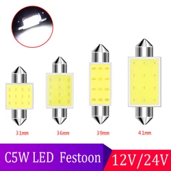 10 unids/lote C5W bombilla Led festón 31/36/39/41Mm 12/24V Cob 7000K luces de lectura de techo Interior de coche blanco lámpara de matrícula de maletero