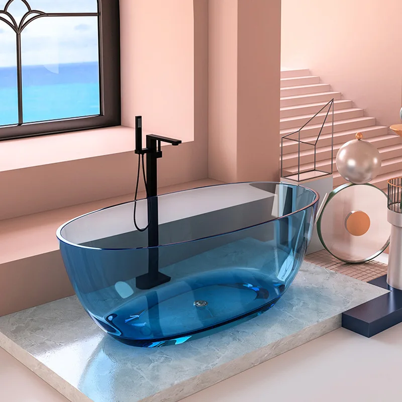 Овальная прозрачная смоляная ванна Небольшая квартира Домашний независимый отель B & B Ванна Кристаллическая текстура