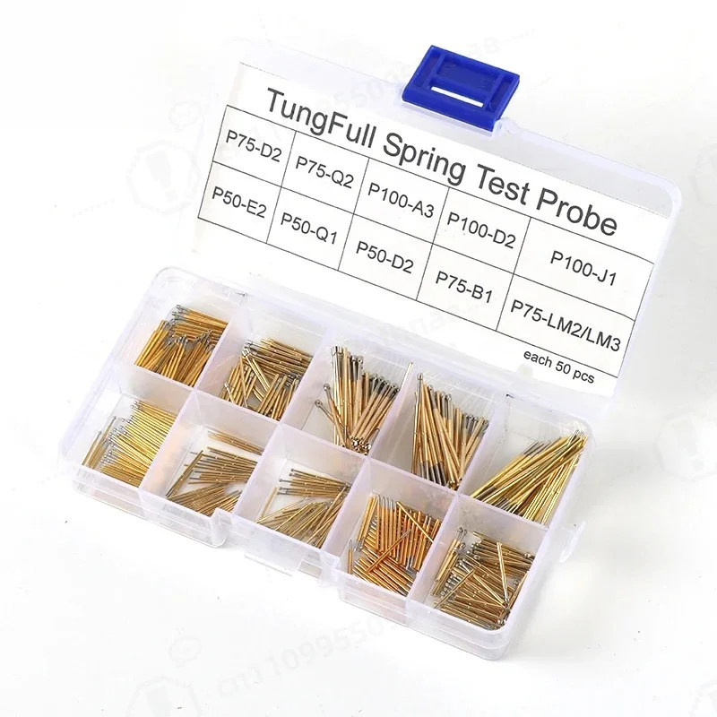 500PCS/Set Spring Test Probe Pogo Pin P50-P100 Brass Gold Plated Phosphorus Brass Gilded Stainless Steel Wire With Box