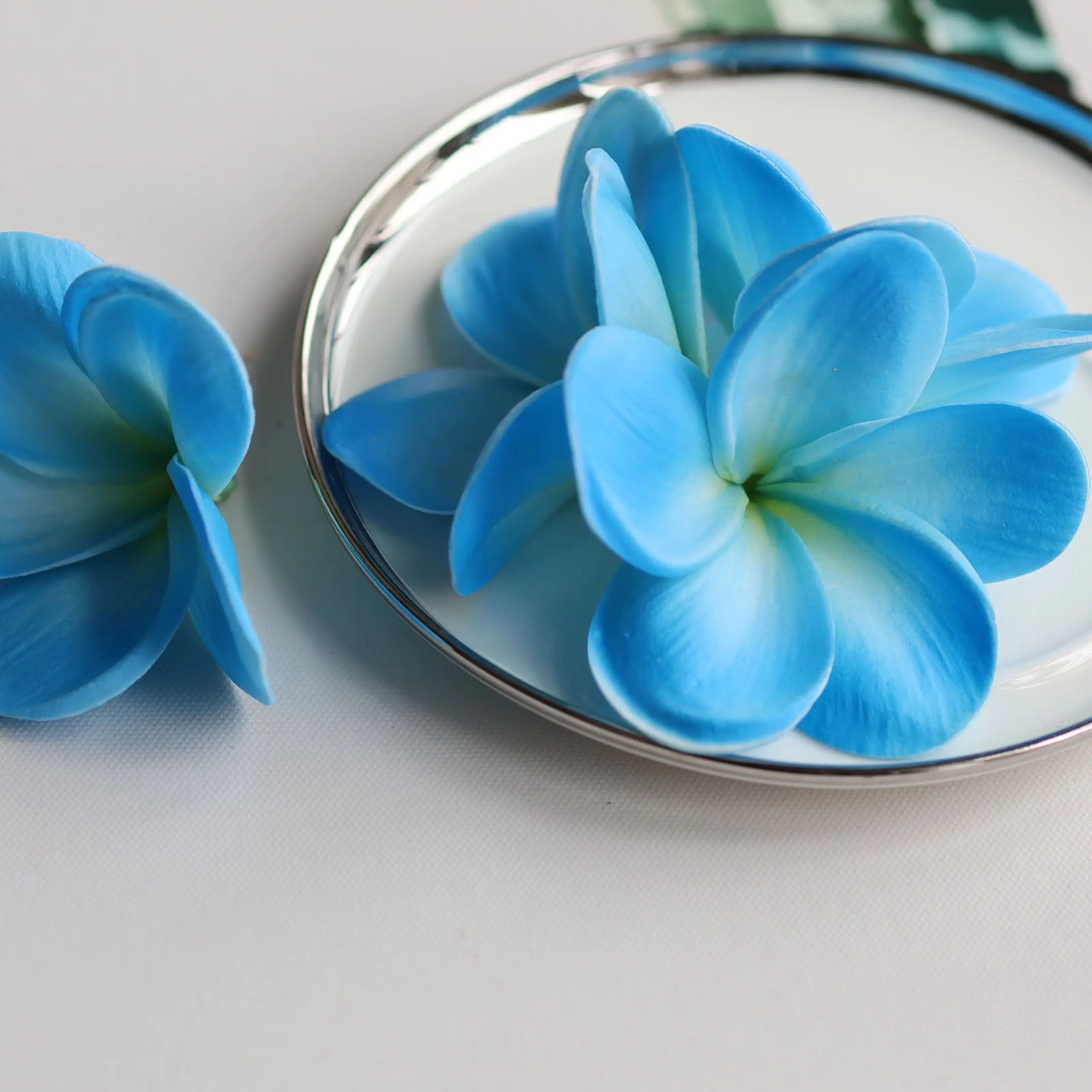 Faux Blue Plumerias Natural Real Touch Flowers frangipani heads, DIY cake Toppers, DIY Wedding Decorations/Bouquets/Florals