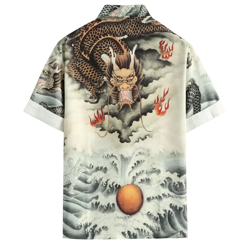 Tang Costume Chinese Style Shirts For Men Short Sleeve Dragon Print Summer High Quality Soft Comfortable Loose Camisas De Hombre