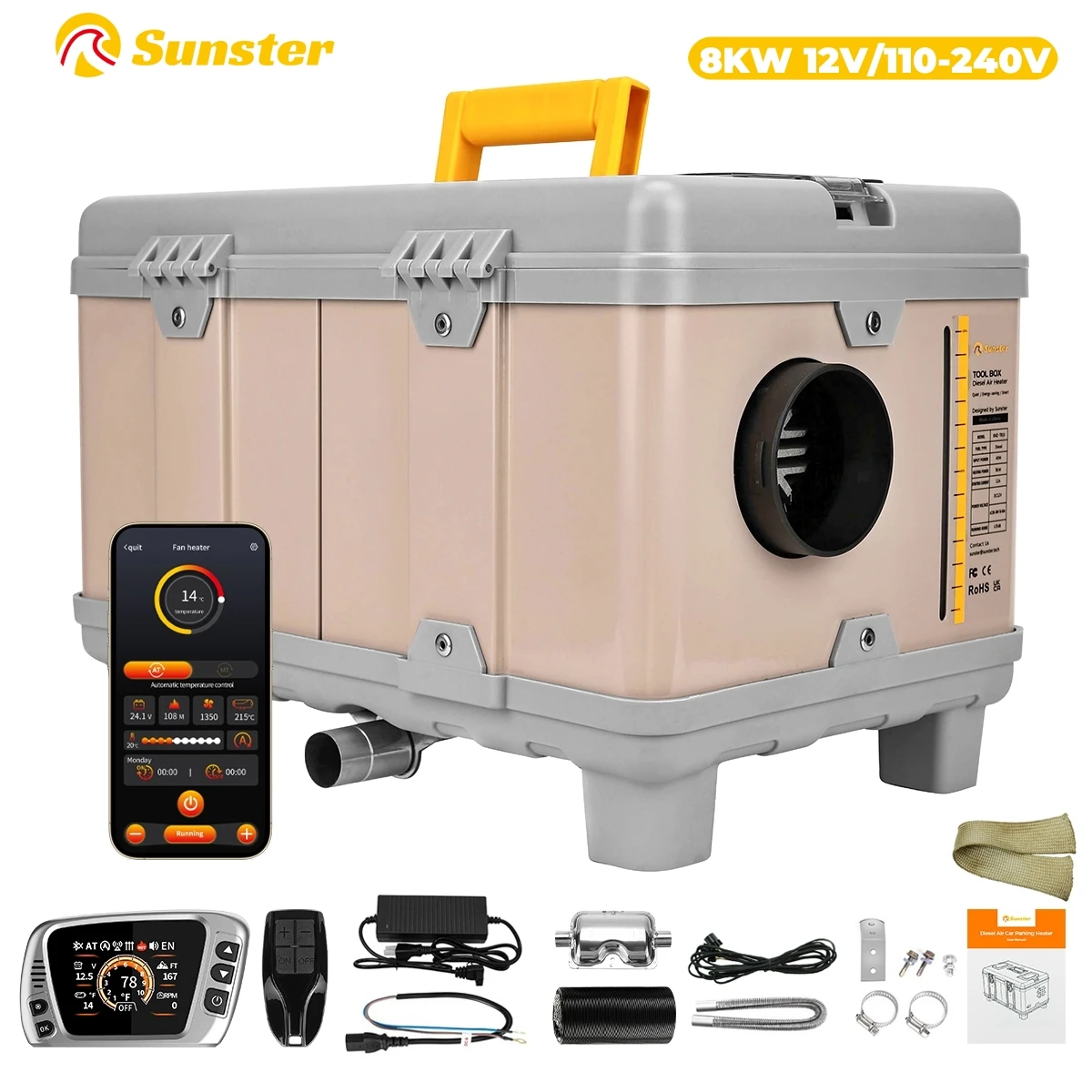 TB10 8KW Diesel Heater 12V/220V Toolbox Rapid Heating Night Heater With LCD Panel&Remote&Ventilation Mode For Truck Boat Factory