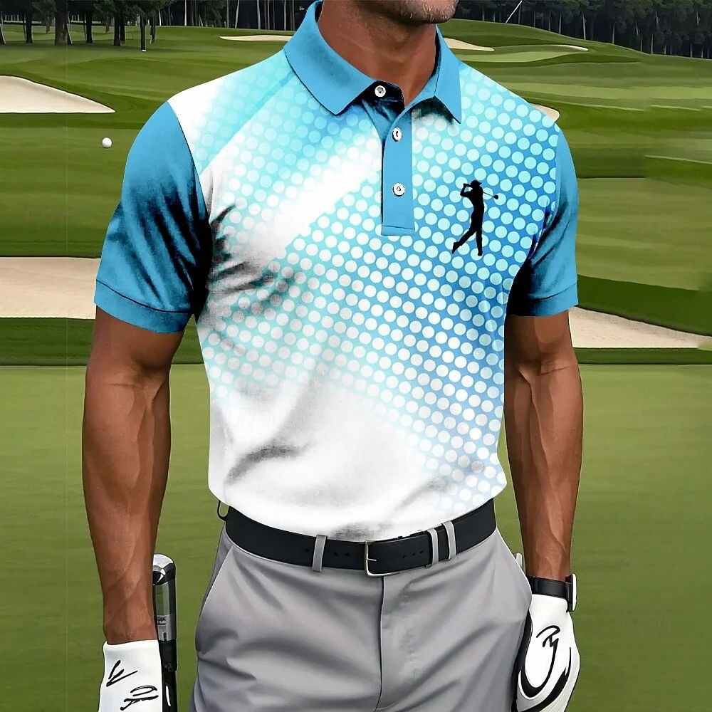 Gradient Circular Polka Dot Design Golf Polo Shirt Men's Clothes Outdoor Sport Casual Button Lapel Polo Shirts Men OOTD Outfit