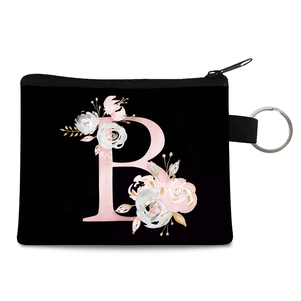 Coin Purses Canvas Bag Zipper Coin Key Bag Money Pocket Women Men Hand-held Coin Purse Small Wallet Kid Pink Flower Print Hanbag