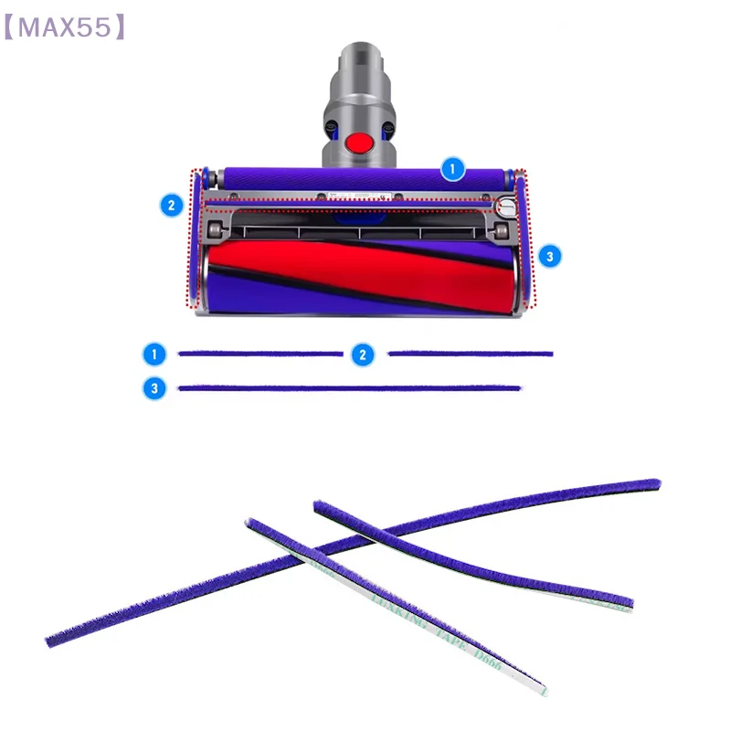 【MAX-55】مجموعة استبدال شرائط القطيفة الناعمة لـ V6 V7 V8 V10 V11 V15 ملحقات أسطوانة المكنسة الكهربائية خطوط مقاومة للاهتراء