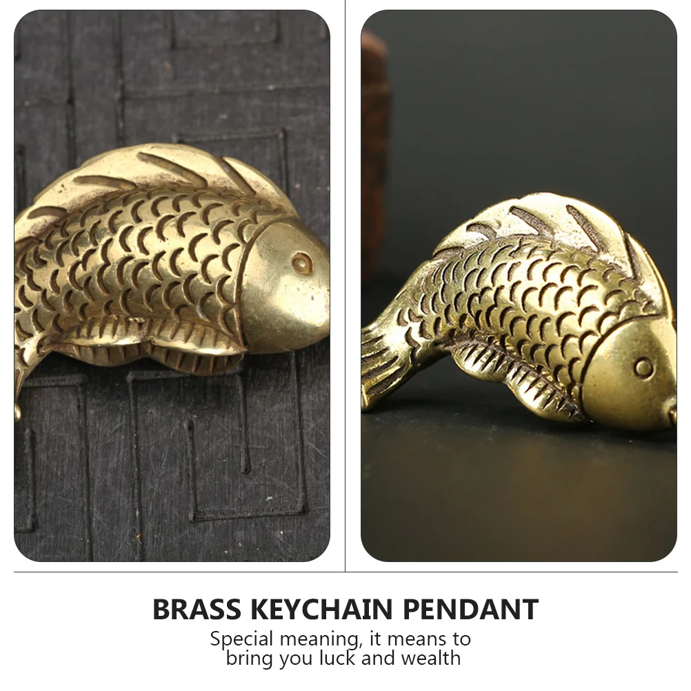

2 Pcs Brass Fish Key Pendant Carp Charm Decorative Chain Bag Keychain Decoration