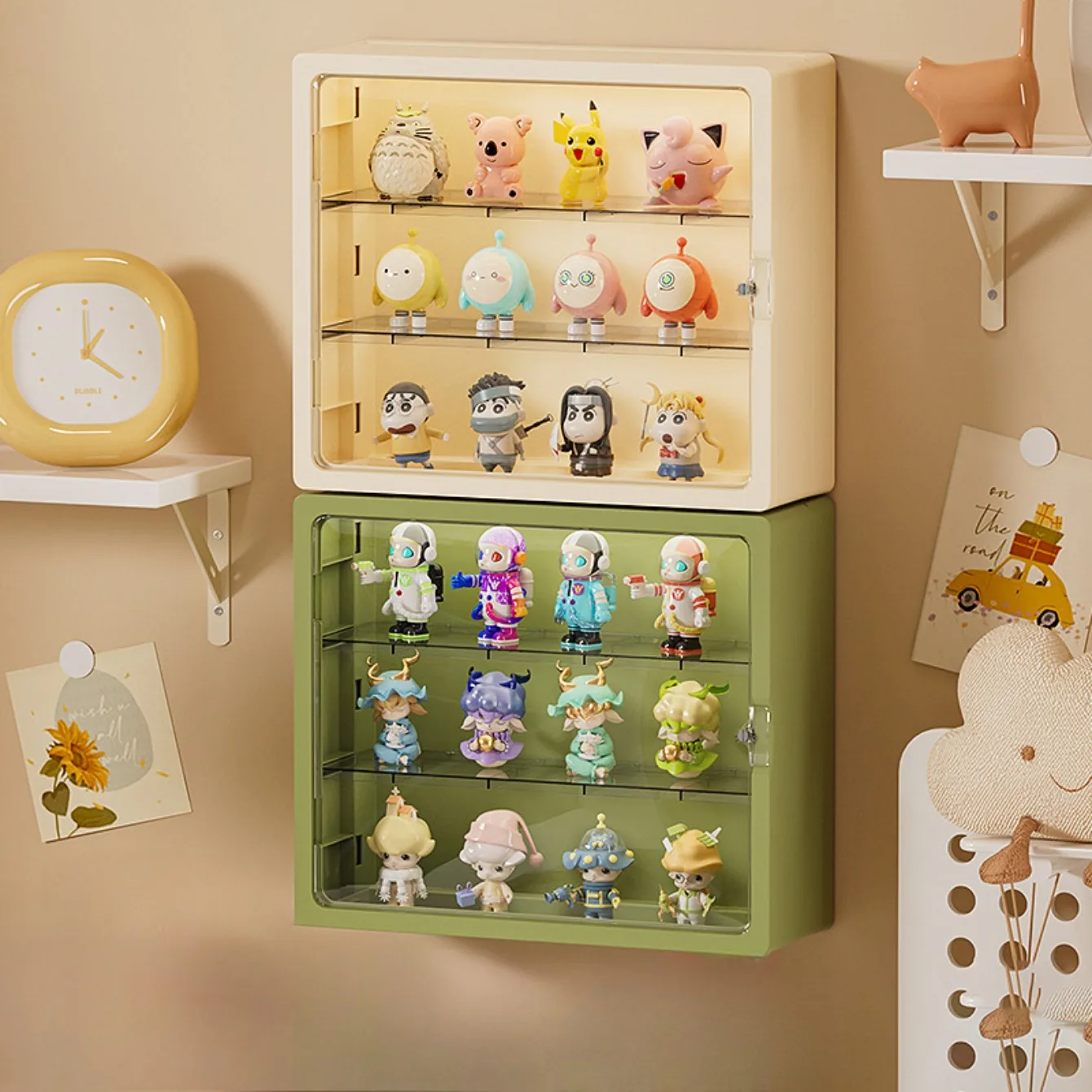 An der Wand montierter Blindbox-Organizer, staubdichter Puppenständer, Figuren-Display-Box, transparente magnetische faltbare Vitrine