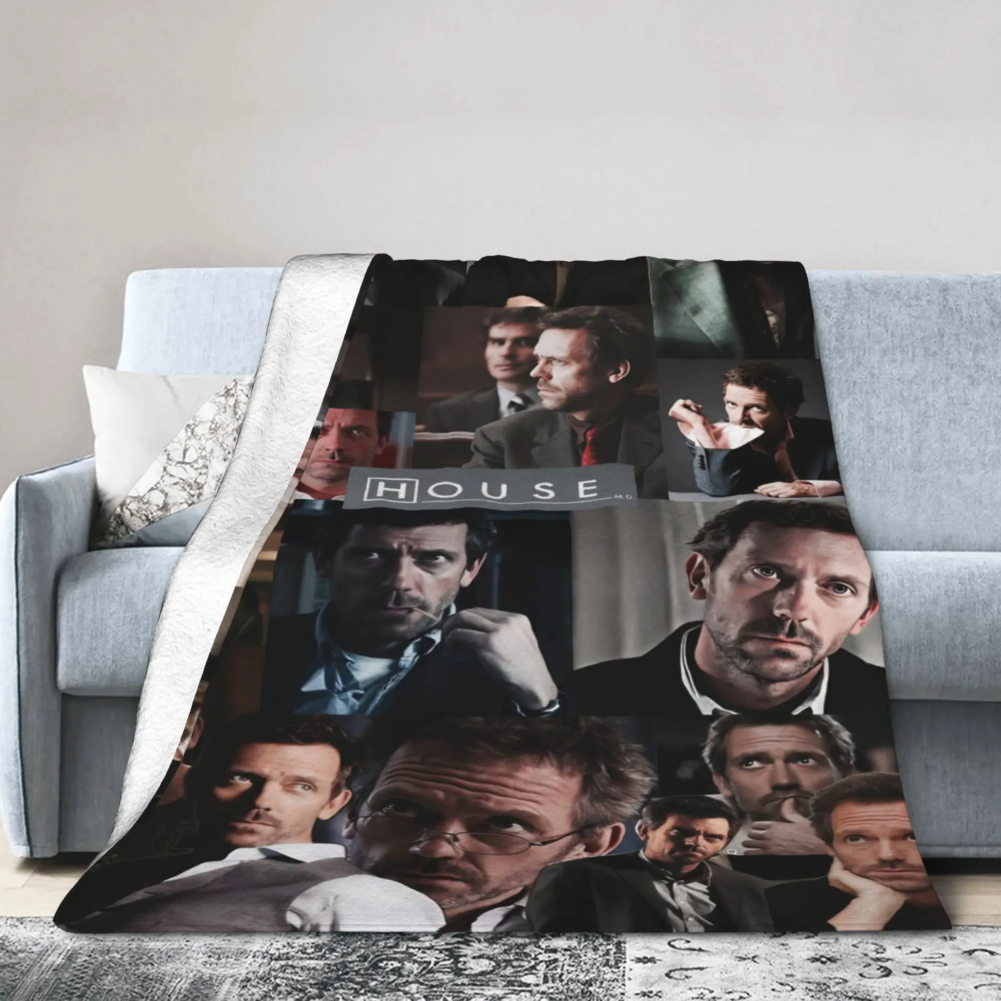 Dr. Gregory House Television Photo Collage Blanket Picnic Flannel Throw Blanket For Living Room Warm Soft Quality Bedspread Gift