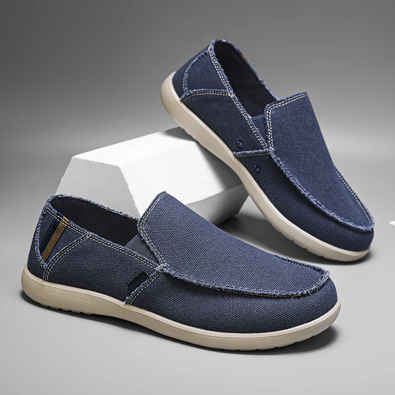 Men's Shoes Classic Breathable Canvas Casual Shoes Comfort Wide Toe Barefoot Shoes Men Slip on Loafers Lightweight Walking Flats
