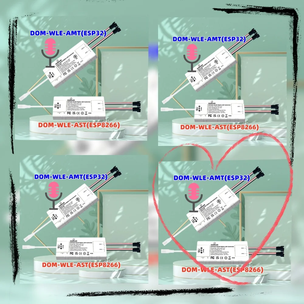 

Ультратонкий контроллер светодиодных лент DOMRAEM с цифровым микрофоном WLED ESP32 2CH 5-24V 12A Макс. 800 светодиодов работает с MQTT Home Assistant Alexa