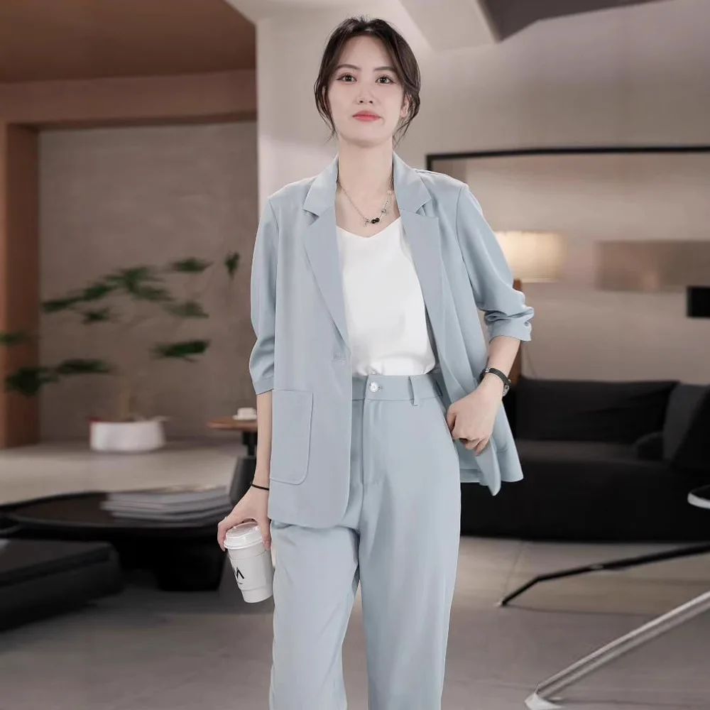 

Slimming Korean Sle Small Suit Set plus Size Nine Point Slim Fit Pants Two Piece Set for Women Casual Office Wear