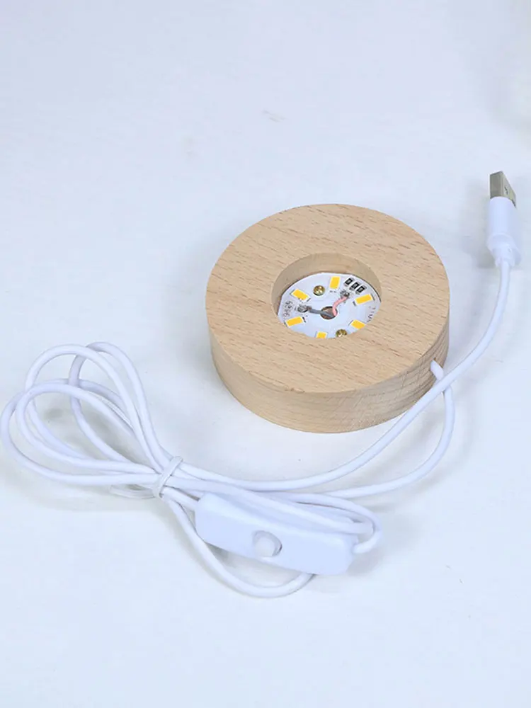Wooden LED Light Display Base Round Crystal Glass Light Base Stand LED Display Stand for Crystal Glass Resin Art