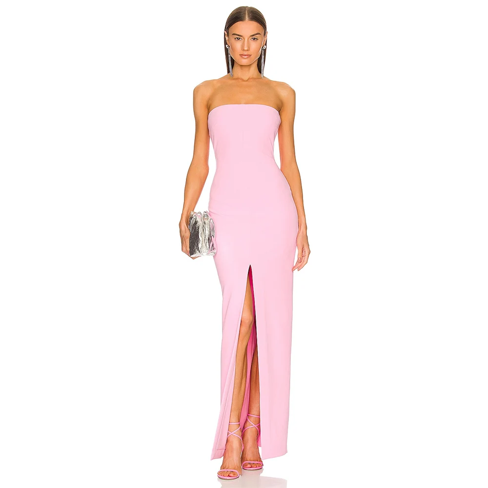 

2024 Simple Women's Evening Dresses Sheath/Column Jersey Beach Dress Lilac Front Split Strapless Party Gown Maxi