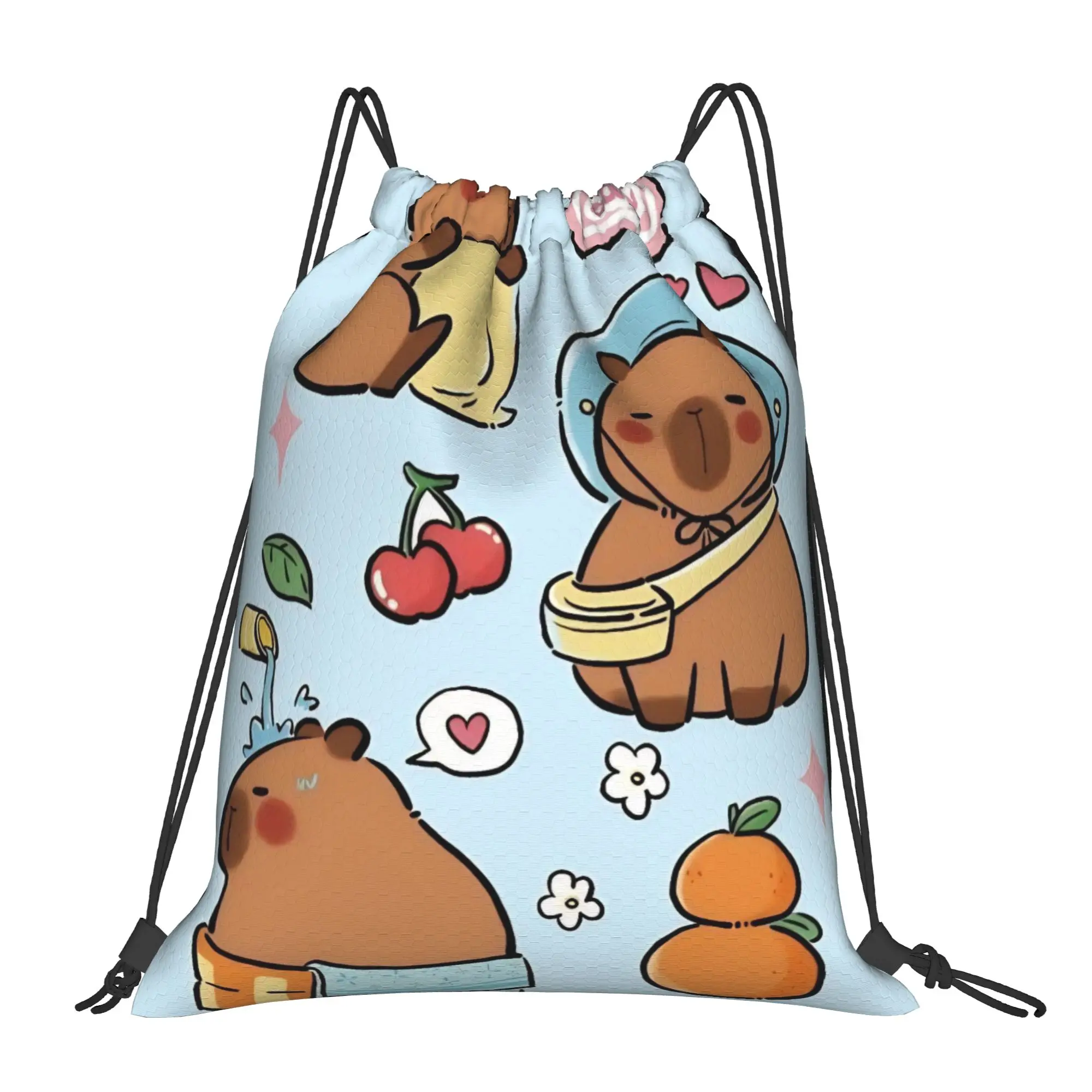 

Стильный детский рюкзак-мешок с капибарой, на шнурке, водонепроницаемый, для спортзала, походов, 36 см (Ш) x 43 см (В)