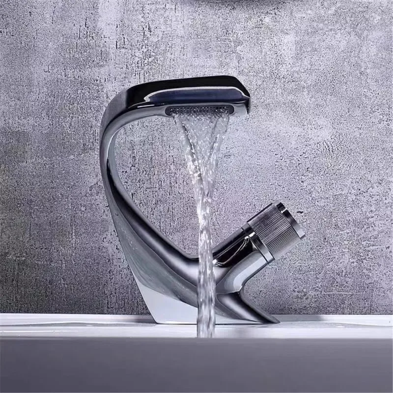 

#*-Brass Waterfall Hot Sale Luxury Cold And Hot Water Mixer Bathroom Sink Mixer Faucets Waterfall Brass Black Basin Tap