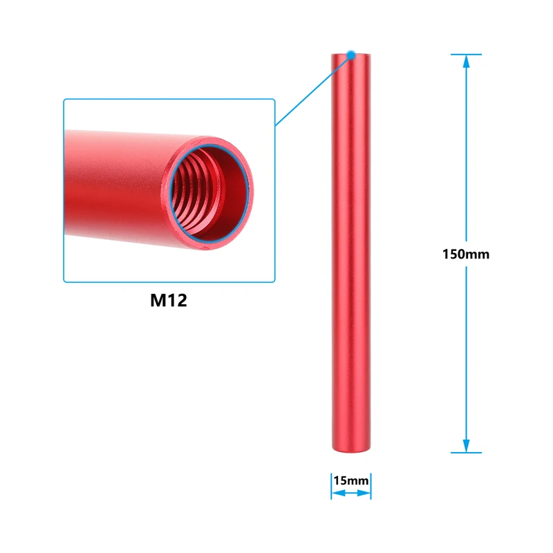 CAMVATE-varilla de aluminio roja de 15mm con rosca M12 en ambos extremos para montaje en plataforma de hombro, enfoque de seguimiento o varilla de caja mate, un par