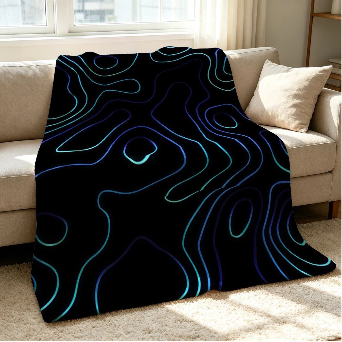 Neon Contour Flannel Blanket Warm Soft Halloween Christmas Couch Warm Cozy Decorative Decor Gift for All Season