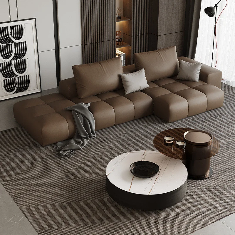 

L-Shape Faux Leather Modular Sofa Set - Designer Floor Couch for Living Room, Villa & Office, Customizable Sectional