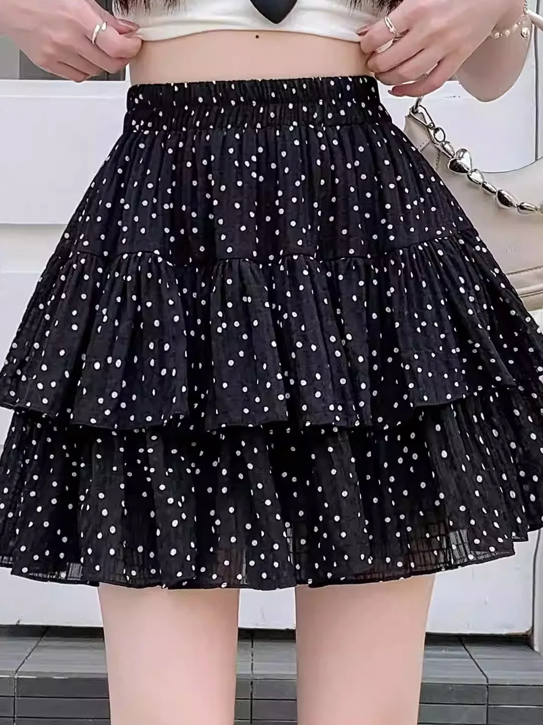 

Юбка А-силуэта в горошек, женская, весна 2026, новая модель, многоярусная, с высокой талией, короткая, модная, средней длины