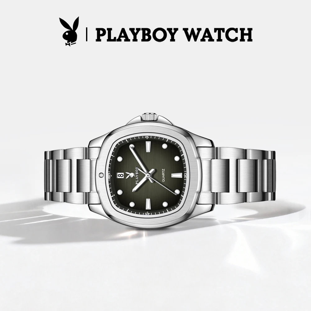 

PLAYBOY 3529 Classic Women Watch Minimalist Square-round Dial Stainless Steel Strap Date Display 30m Waterproof Watch For Women