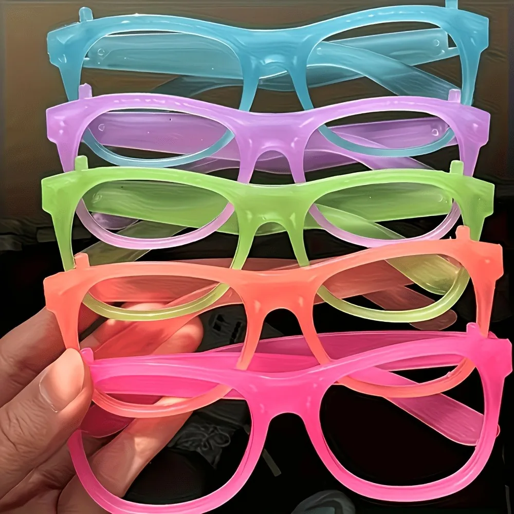 5/12 Pairs of Randomly Colored Glow in The Dark Party Glasses Neon Green Purple Orange Yellow Red No Lenses Required - view 6