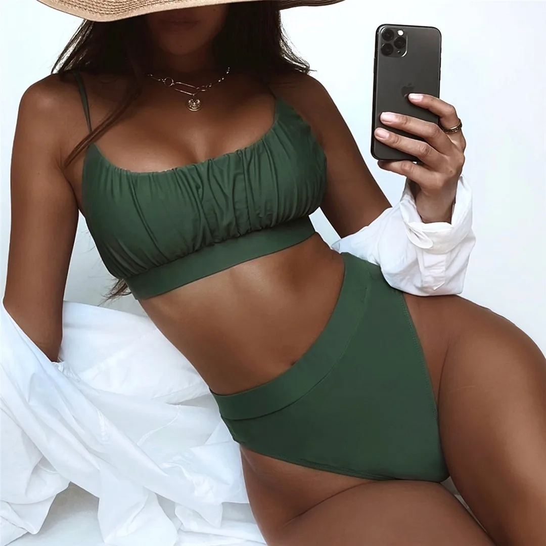 Neuer, sexy, geraffter, gepolsterter Damen-Badeanzug, Bikini mit hoher Taille, zweiteiliges Bikini-Set, Badebekleidung, Badeanzug, Modell V3191. – Detail 13