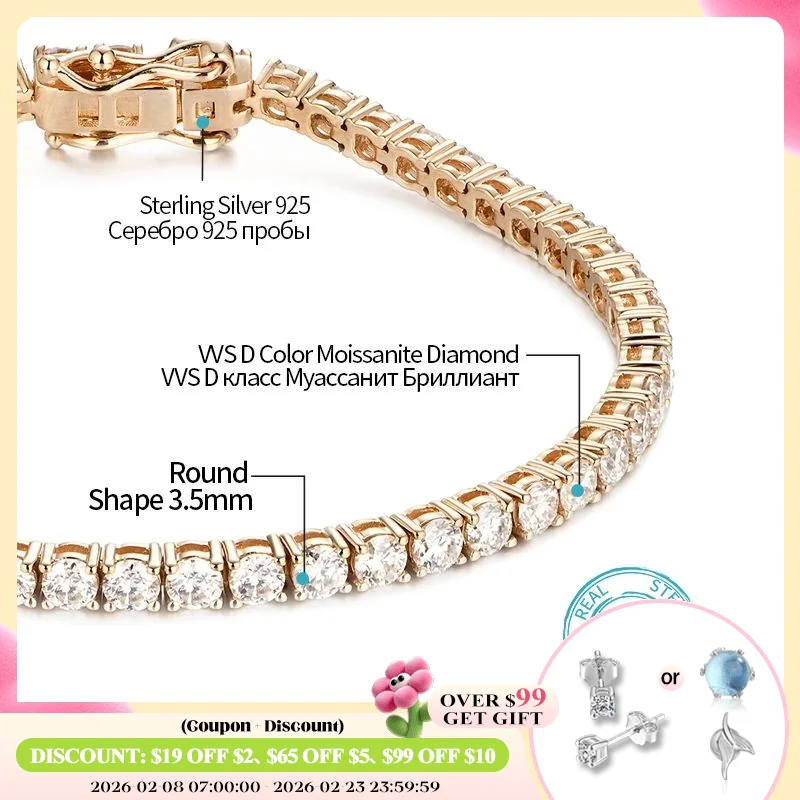 

ATTAGEMS D VVS1 Moissanite Tennis Bracelet for Women Man Solid 18K 14K 10K Gold Classic Diamond Bracelet Engagement Fine Jewelry