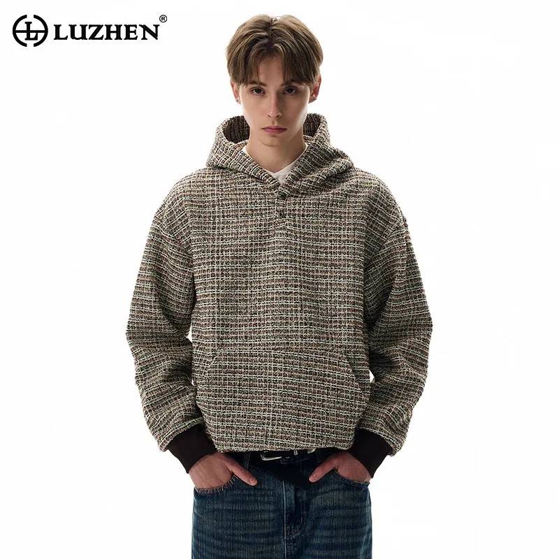 

LUZHEN, осенние модные текстурированные толстовки в клетку, пуловер, уличная мужская одежда, новинка 2025 года, оригинальная красивая одежда высокого качества JY4204