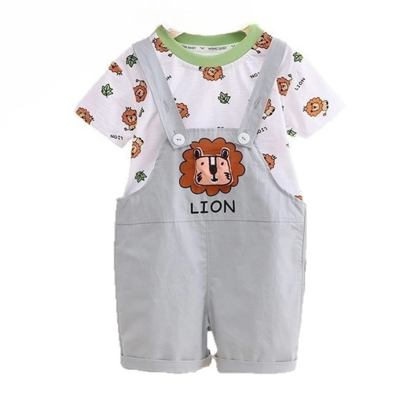

New Summer Baby Boys Clothes Suit Children Short Sleeved T-Shirt Overalls 2Pcs/Sets Infant Casual Cartoon Clothing Kids Outfits