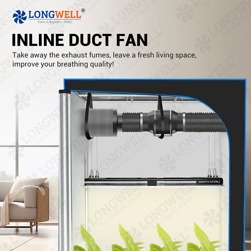 LONGWELL 4 Inch EC Motor Home Ventilation Fan AC Mixed Flow Duct Ball 220V DC Wall-Mounted Window Exhaust for Hydroponics Farm