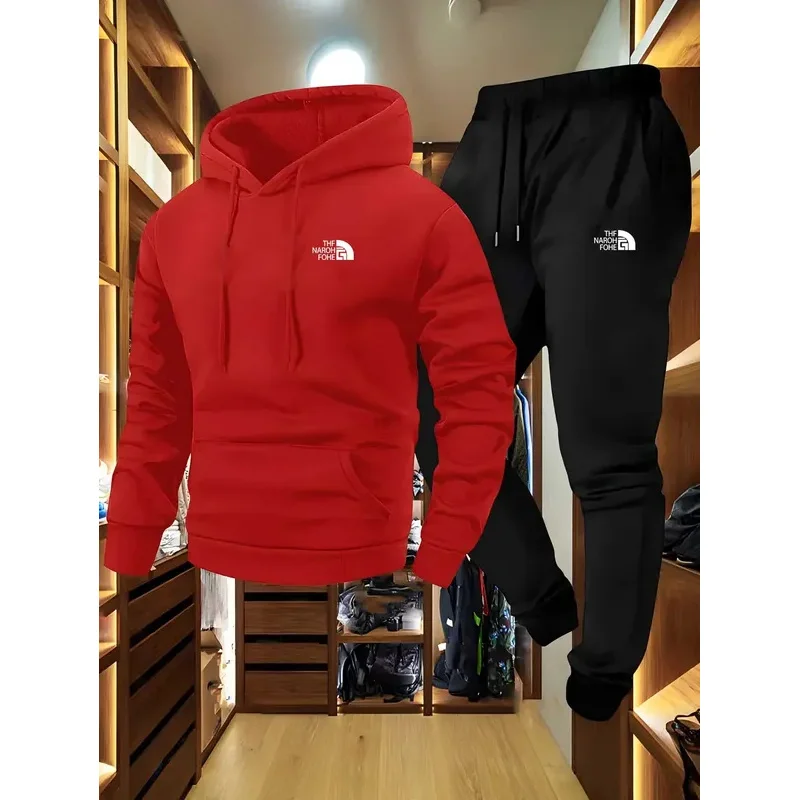 طقم سويت شيرت وسروال كاجوال مكون من قطعتين بنمط الخريف والشتاء للرجال مع جيوب بدلة رياضية خارجية بقصة عادية #3