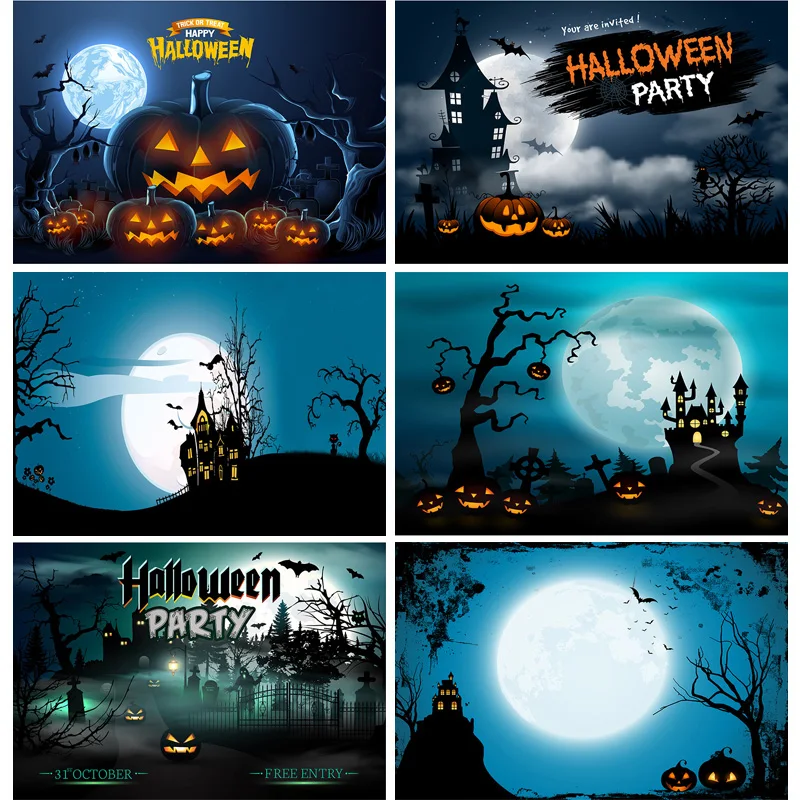 

SHUOZHIKE Halloween Backdrop Pumpkin Lantern Castle Forest Tombstone Baby Photography Background For Photo Studio Props WS-08