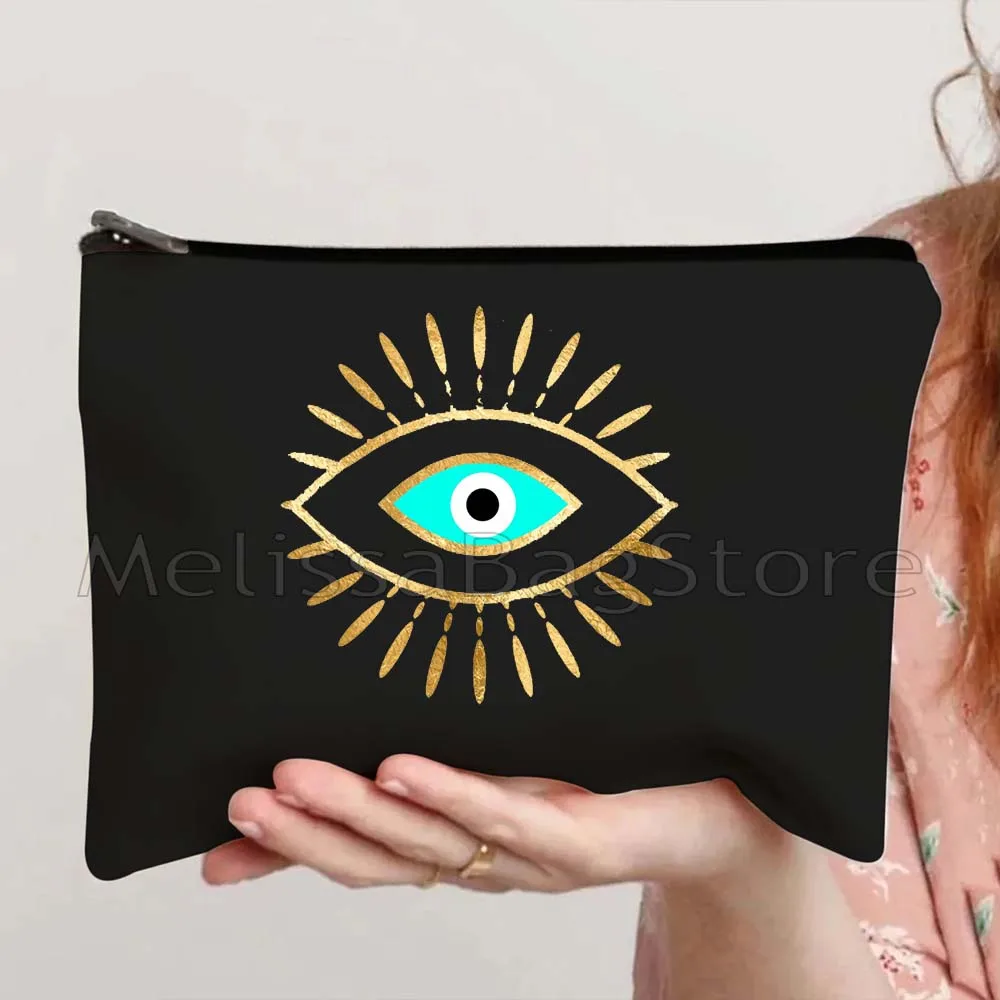 Nazar Good Luck CRETE GREECE Mati Blue Evil Eye Charm Amulet Love Heart Amulet Mandala Cosmetic Makeup Toilet Bags Case Pouch