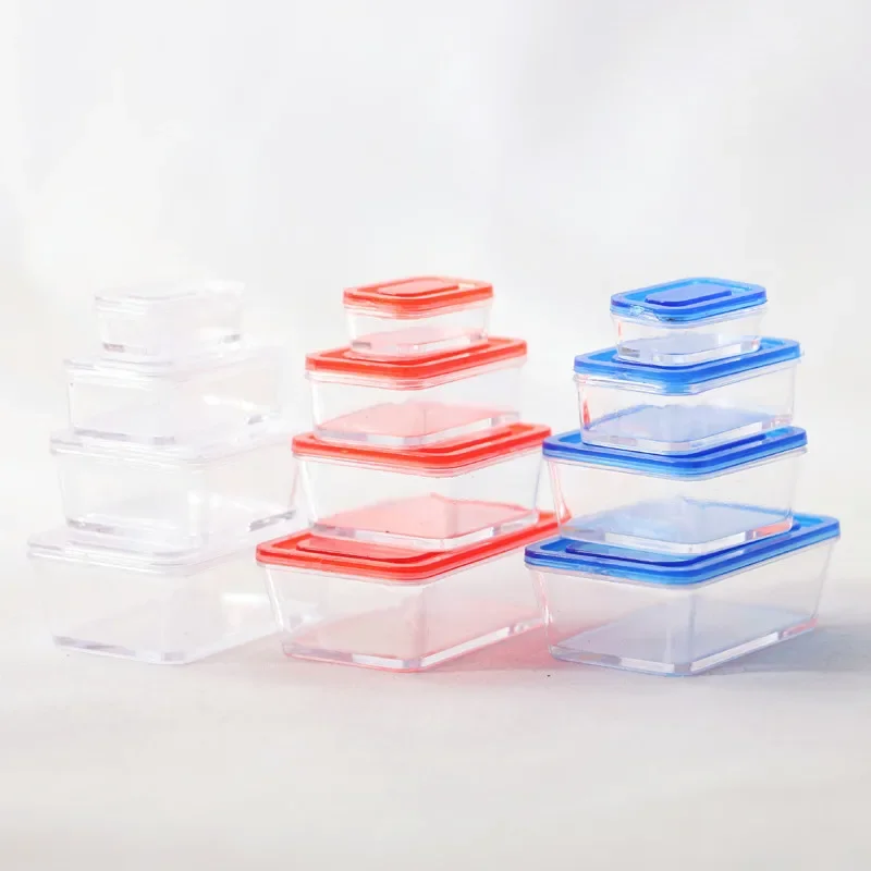 Dollhouse Bento Box 1set Transparent Crisper Red Blue Boxes 1:12 Miniature Food Model Kitchen Accessories Home Deocr Decoration