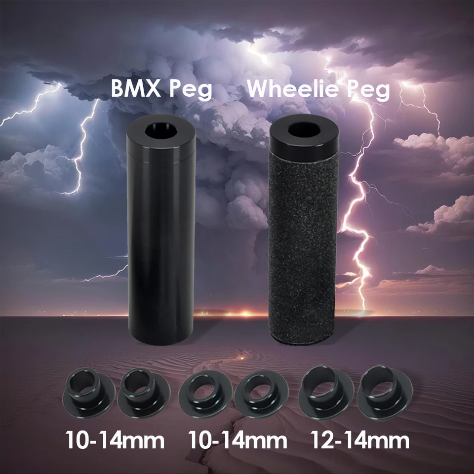110mm Alloy BMX Bike Pegs 3/8 12mm 14mm Axle Black