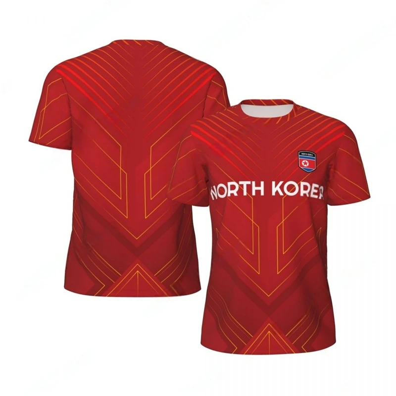 Fashion North Korea Flag Graphic Football T Shirts For Men Trend 3D National Emblem Printed Sports T-shirt Loose Breathable Tees