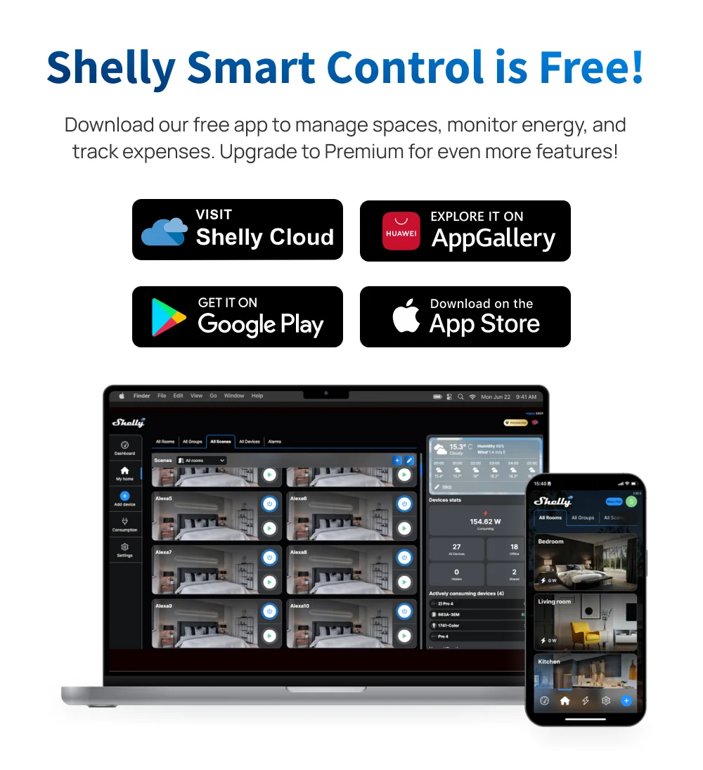 Shelly 1 Gen3 Dry Contact Smart Switch WiFi Bluetooth Operated Relay Low Voltage Support Over Temperature Protection Control