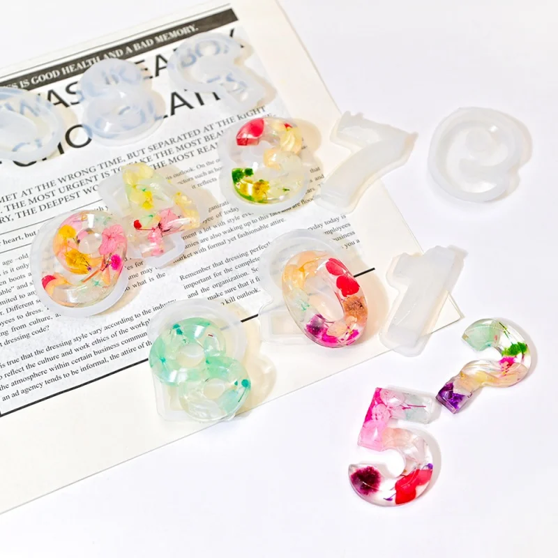 DIY Crystal Resin  Arabic Numerals Silicone Mould Digit Birthday Candle Mold Creative Question Mark Number Keychain Resin Molds