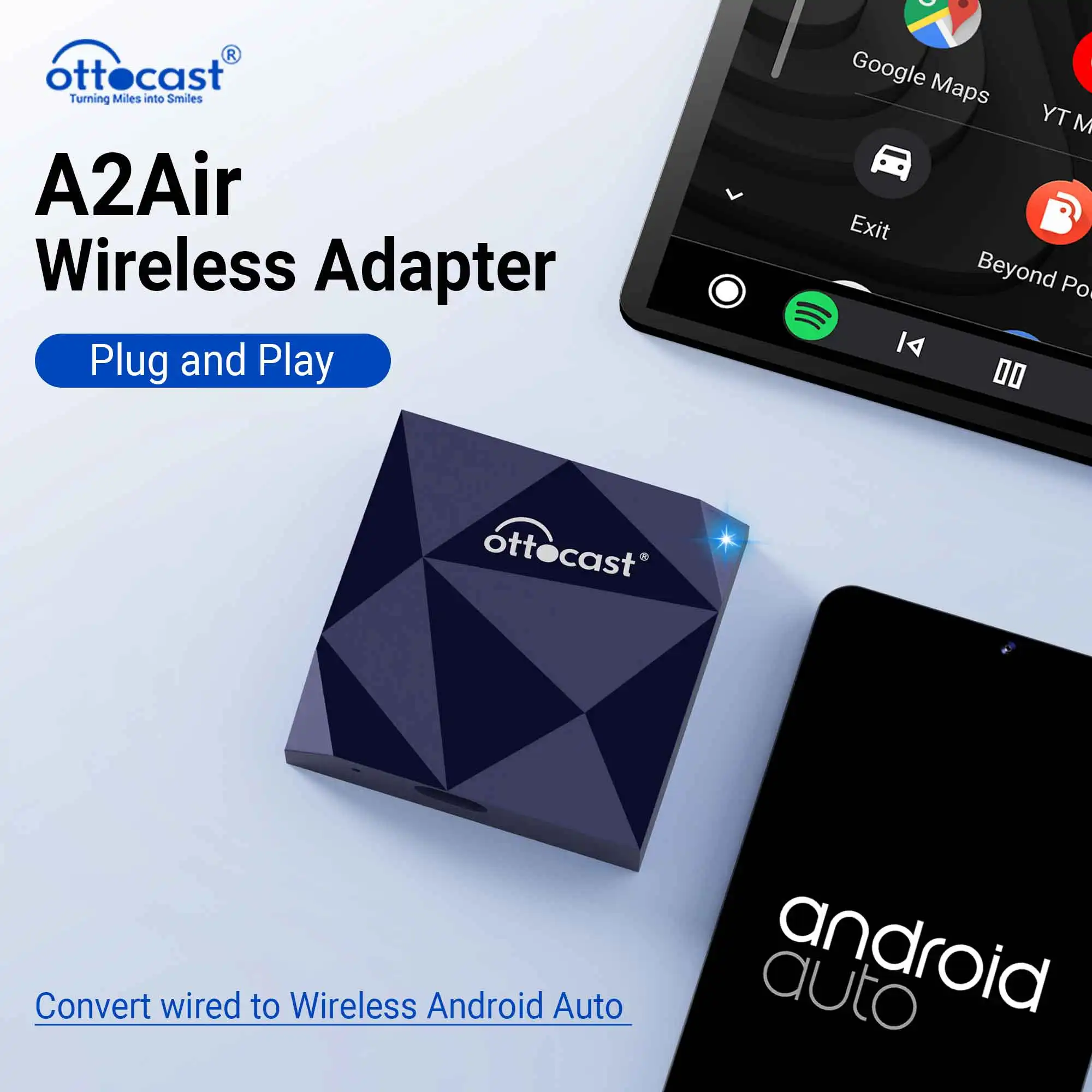 OTTOCAST A2Air Wireless Android Auto Adapter for Android Phone USB Dongle Car Accessories for HAVAL Ford Buick Mazda Renault