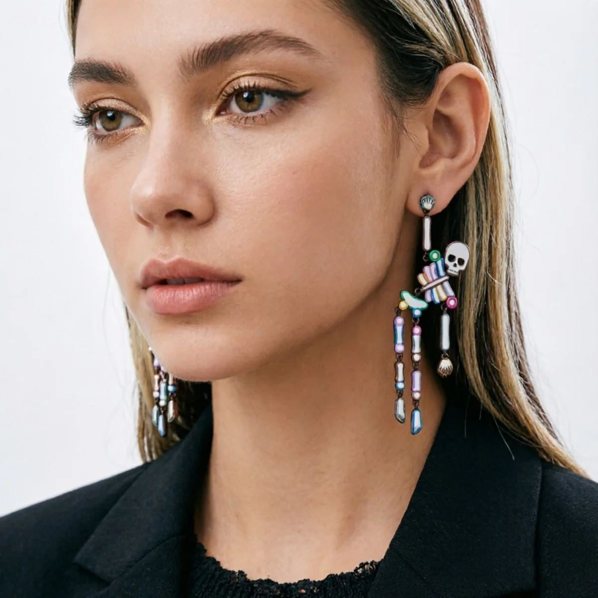 Gotische, dunkle, farbenfrohe Emaille-Totenkopf-Ohrhänger für Damen und Herren, Halloween-Strass-Skelett-Spinnen-Ohrhänger, Partyschmuck – Detail 16