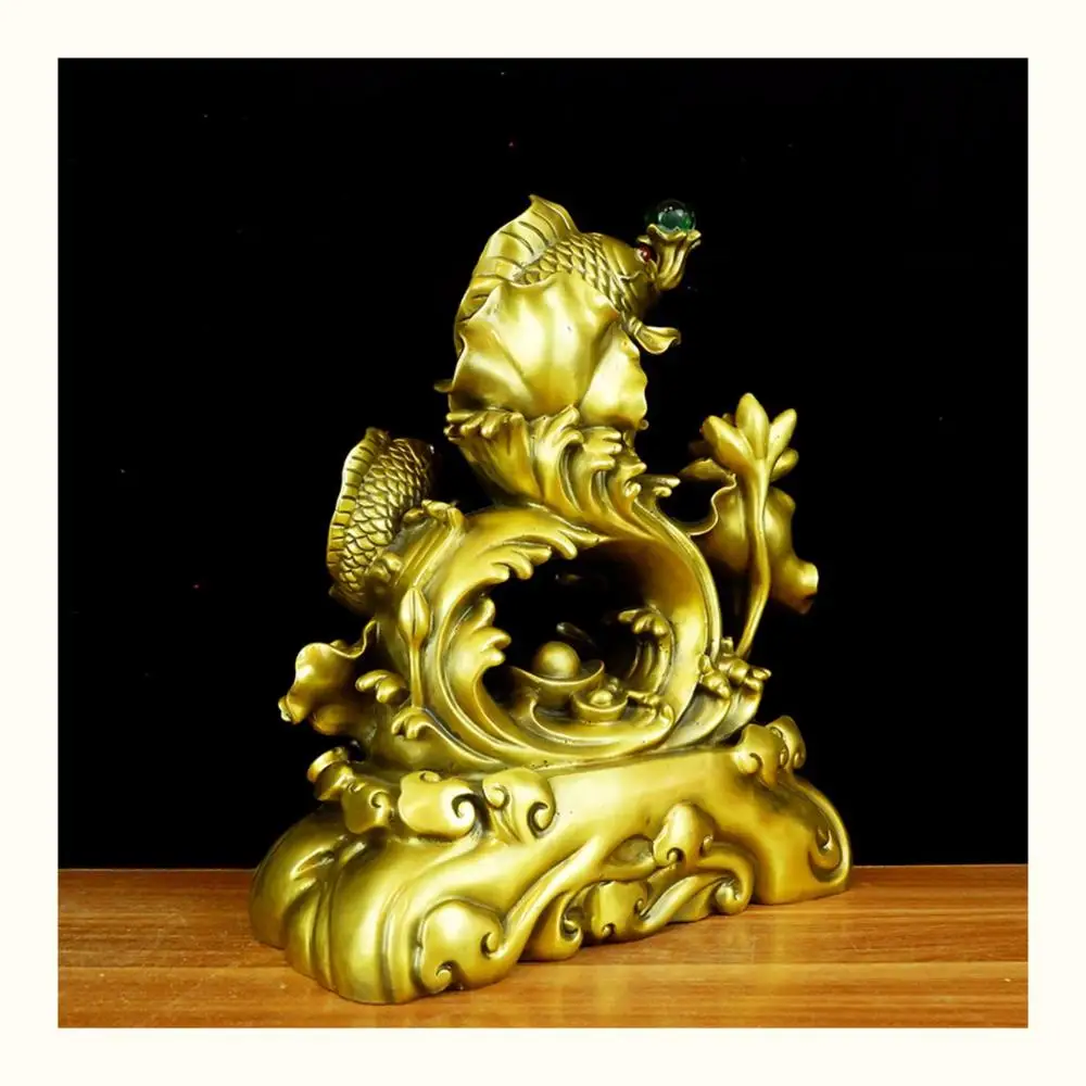 40CM large Southeast Asia HOME Company SHOP Efficacious Talisman GOOD LUCK Recruit Money Golden Fish FENG SHUI copper statue