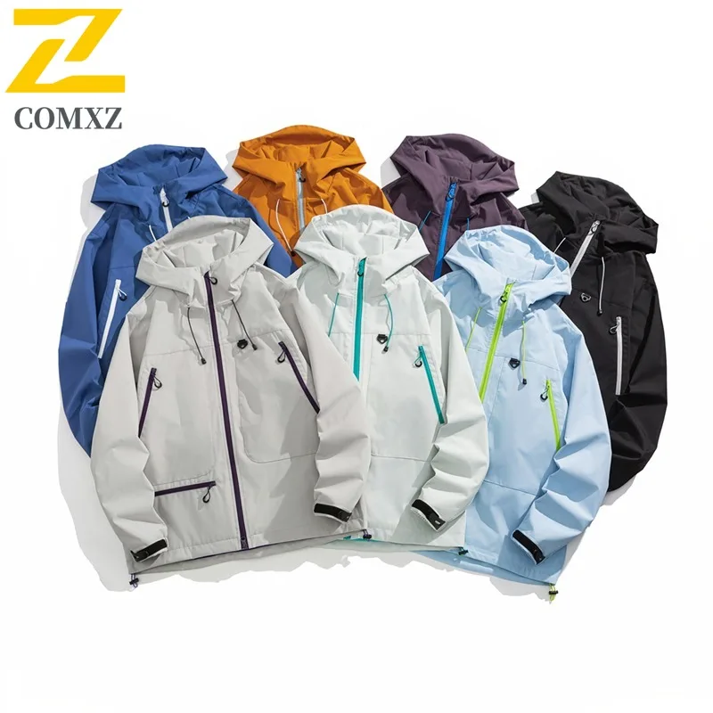 

COMXZ Mens Jacket Hooded Collar Outdoors Hunting Windproof Coats Zipper Decoration Fashion Autumn Light Thin Windbreaker