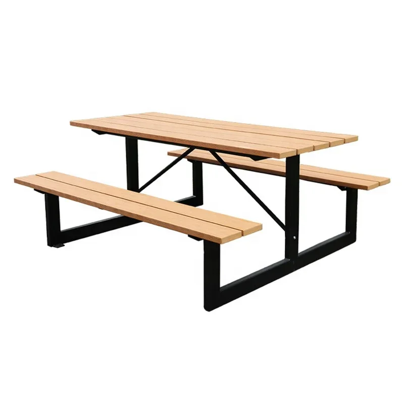 Outdoor public commercial rectangular long composite wooden picnic table bench restaurant school outdoor portable dining table