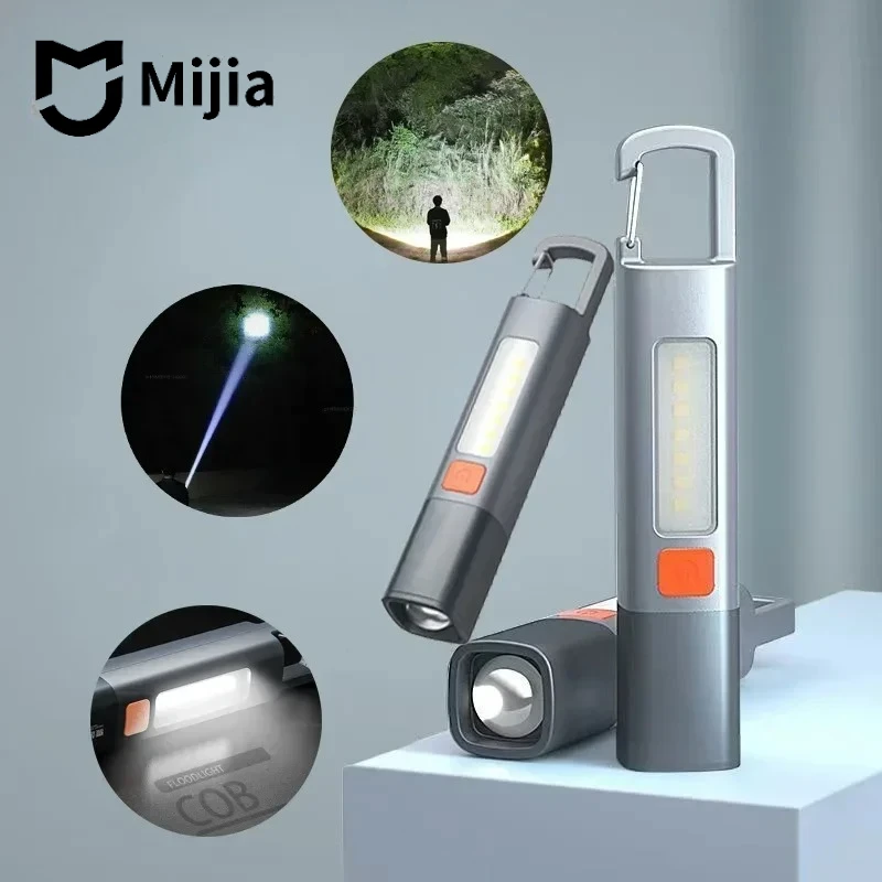 Новый мощный фонарь Mijia с ярким светом, перезаряжаемый, портативный, для улицы, мини-фонарик для кемпинга, подвесной, с телескопической фокусировкой, боковая COB-лампа