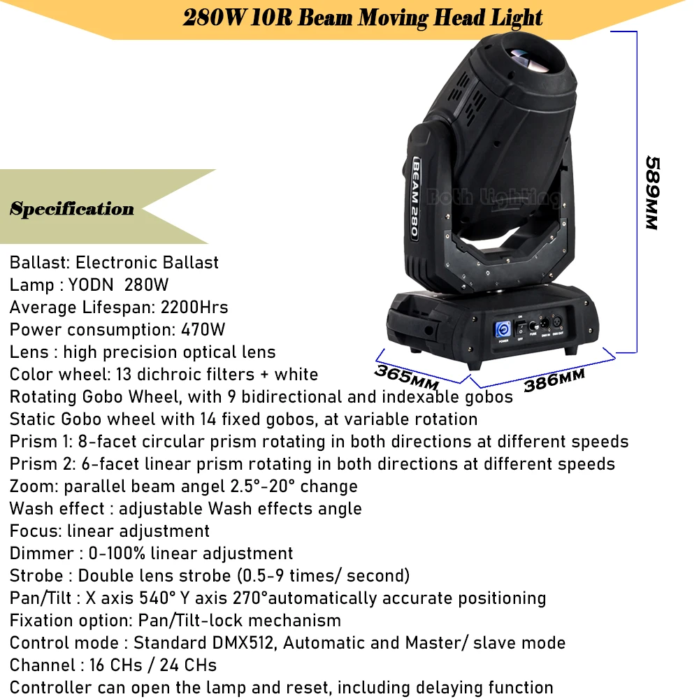 Both Lighting Sharpy Stage Light 280W 10R Beam LED Moving Head Stage Beam Effect Light Double Lens Strobe