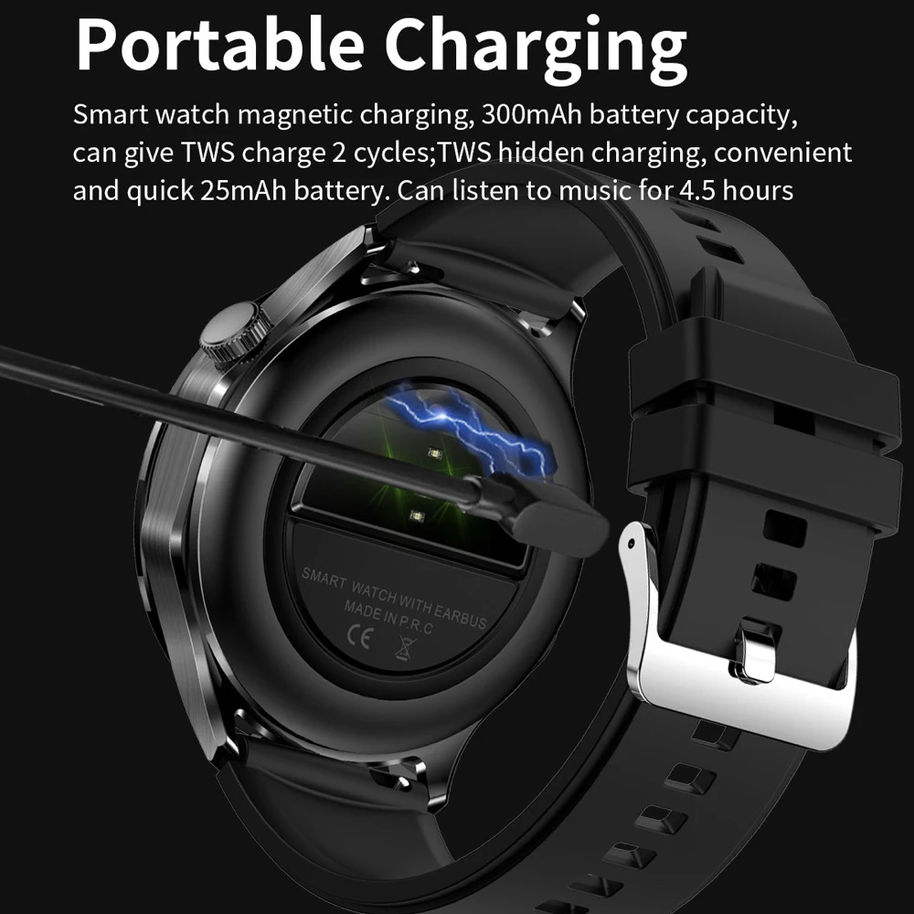 1.43" AMOLED Screen Smartwatch 2 In 1 TWS Blue Tooth Earbuds Watches Call Reminder Sports Fitness Music Earphones Smart Watch