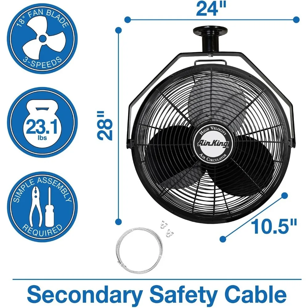 جودة عالية - مروحة تثبيت على السقف من الدرجة الصناعية مقاس 9718 مقاس 18 بوصة، مطورة بالكامل باللون الأسود #4