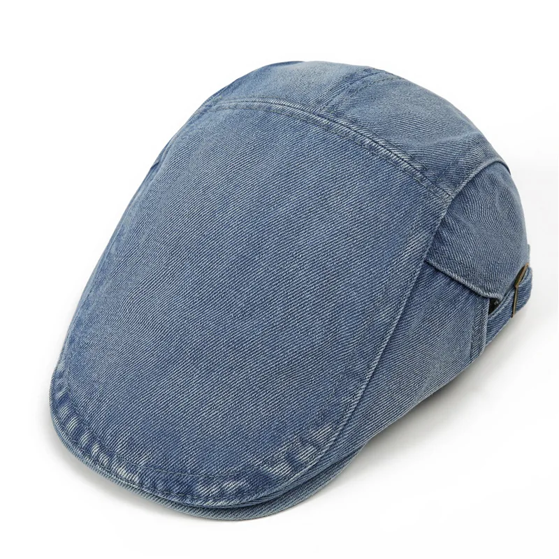 Vintage Washed Denim Flat Cap Men Women Adjustable Ivy Cap Gatsby Newsboy Hat Duckbill Driving Golf Beret Cap
