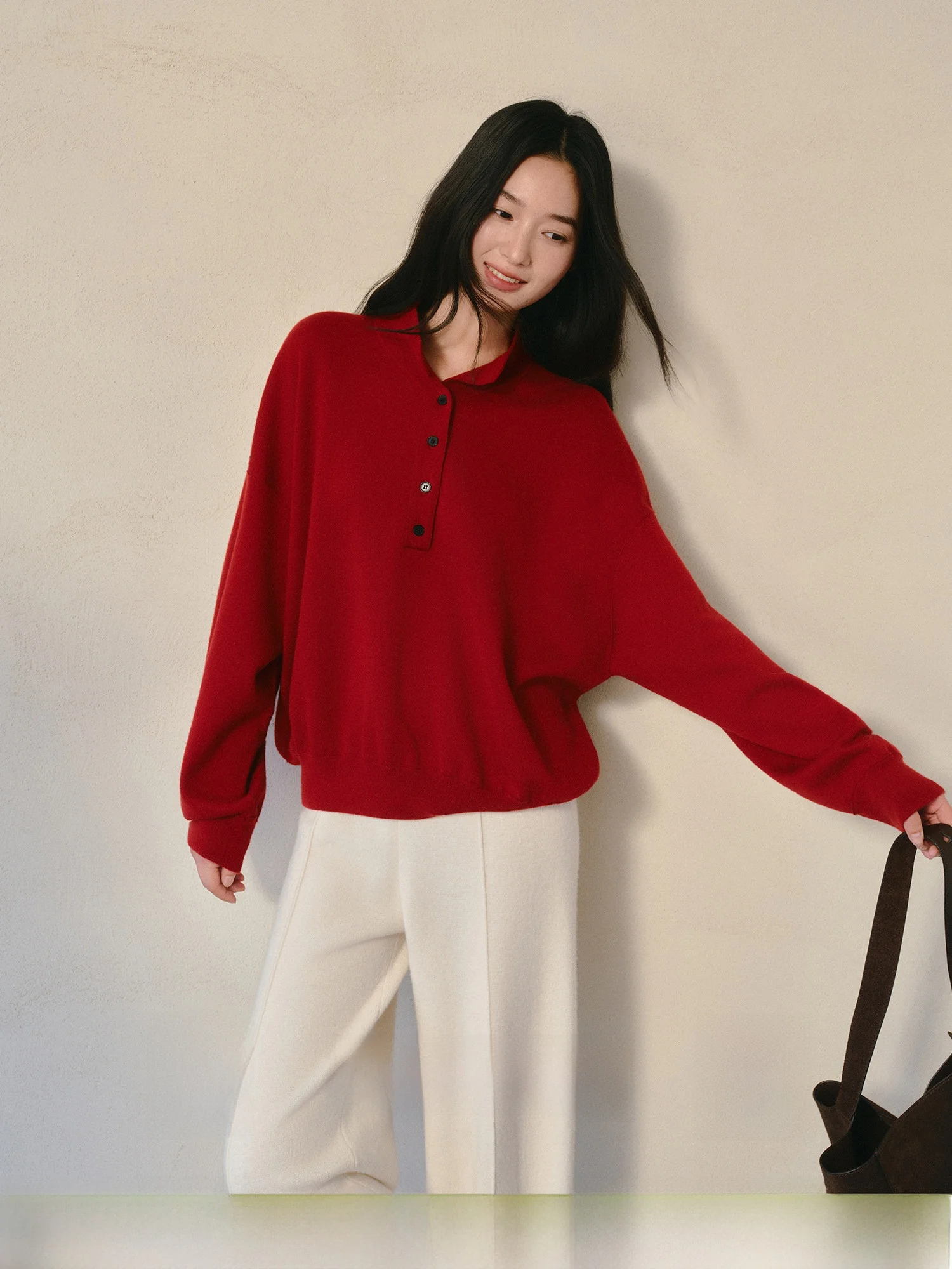 

Шерстяной свитшот TEASEL Henley из отборной пряденой шерсти, машинная стирка, спортивный стиль, длинный рукав, женская повседневная одежда